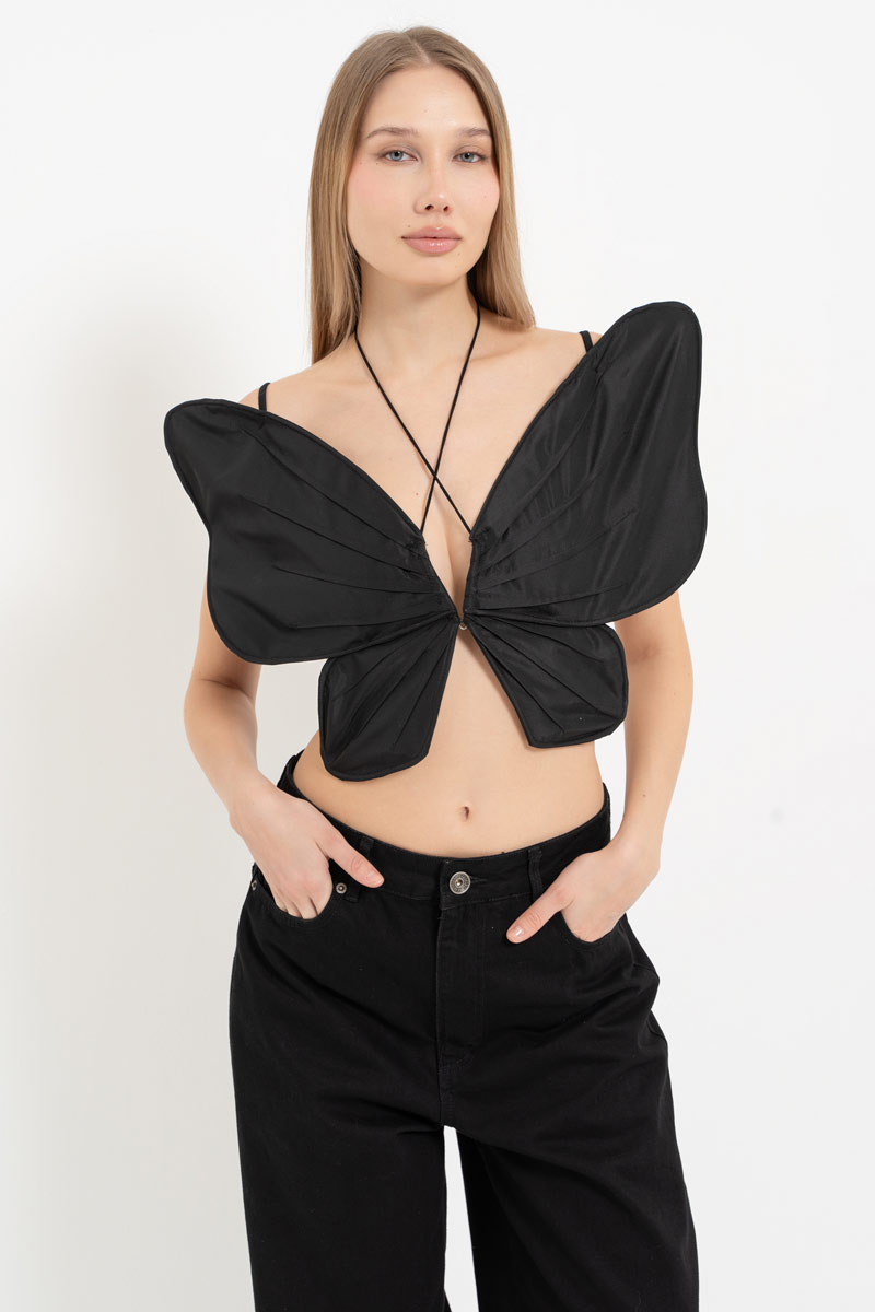 Siyah Bağlama Detaylı Kelebek Büstiyer
