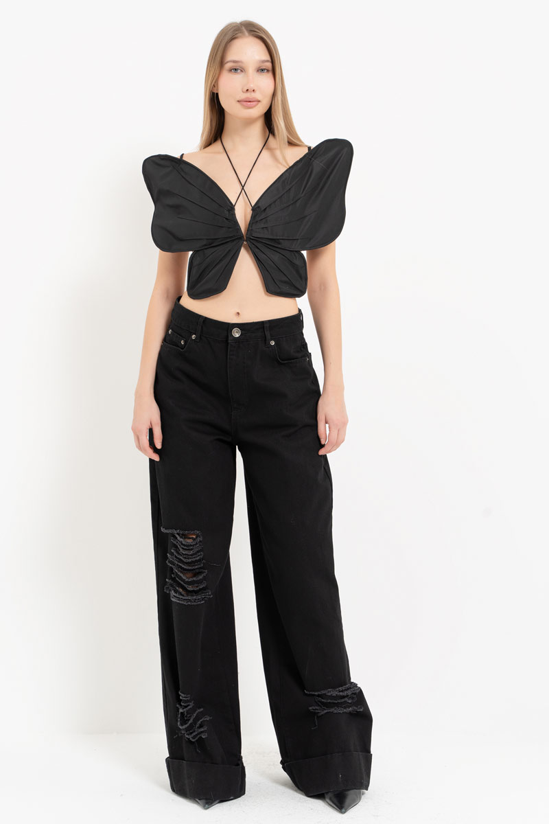 Siyah Bağlama Detaylı Kelebek Büstiyer
