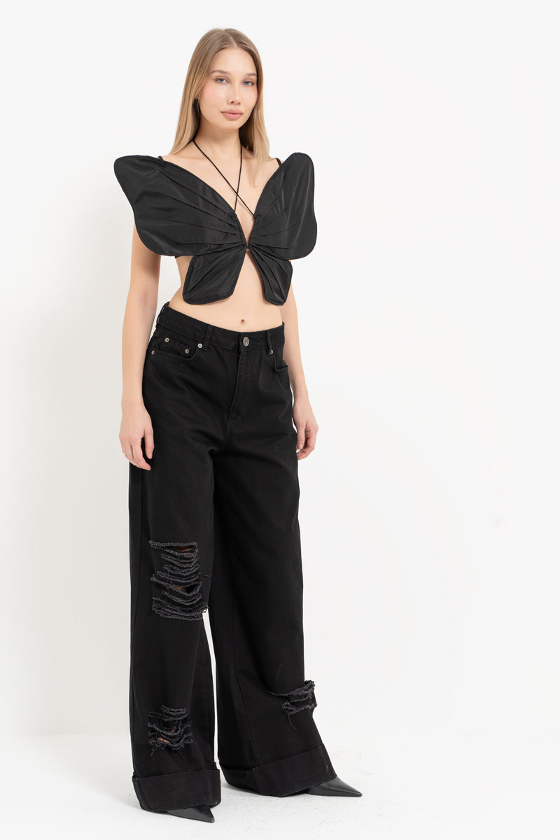 Siyah Bağlama Detaylı Kelebek Büstiyer