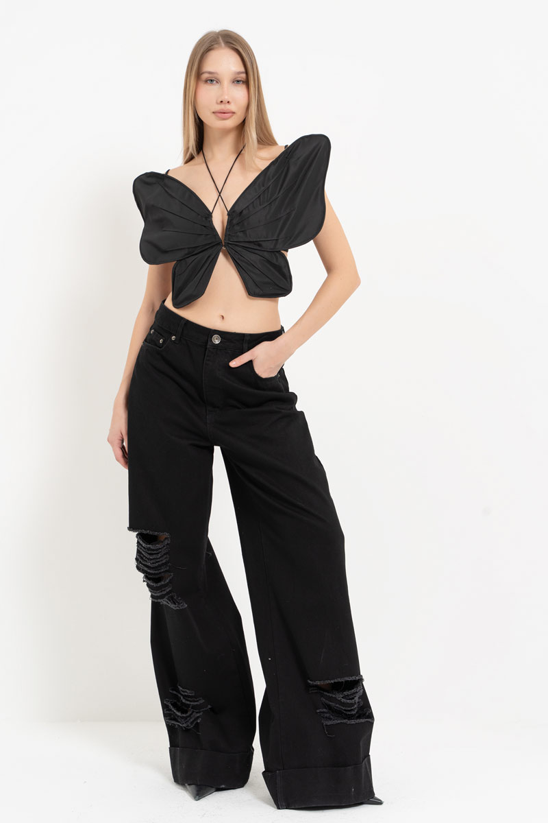 Siyah Bağlama Detaylı Kelebek Büstiyer