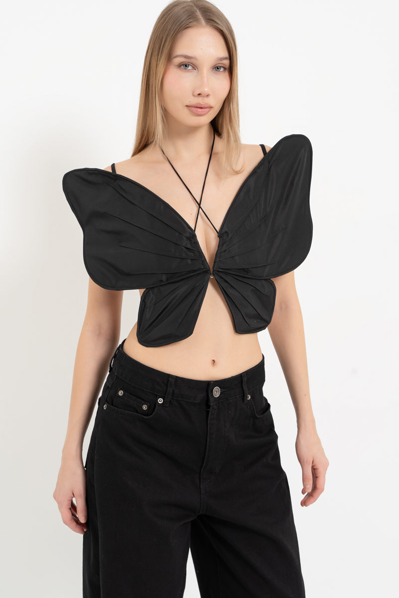 Siyah Bağlama Detaylı Kelebek Büstiyer