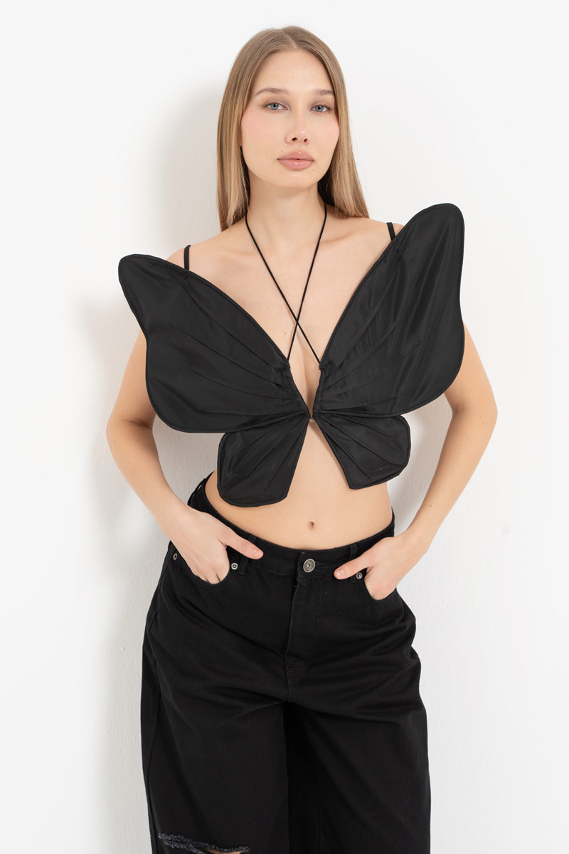 Siyah Bağlama Detaylı Kelebek Büstiyer