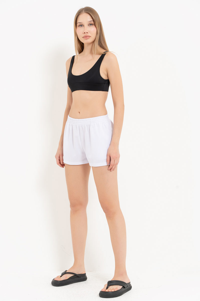 White Elasticated-Waist Shorts with Pockets