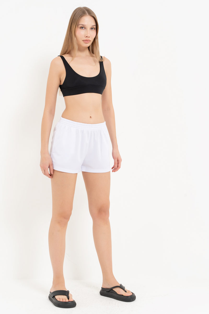 White Elasticated-Waist Shorts with Pockets