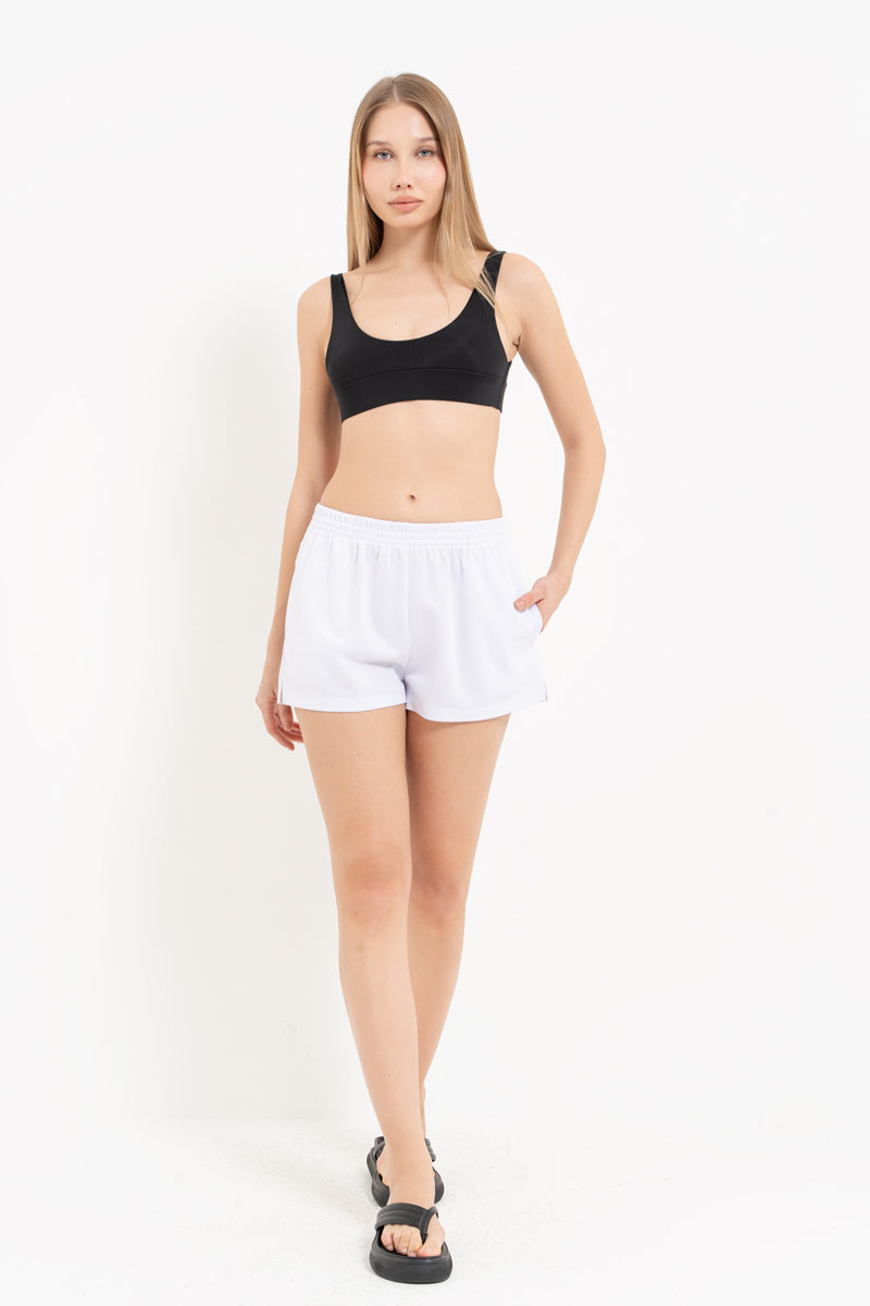 White Elasticated-Waist Shorts with Pockets