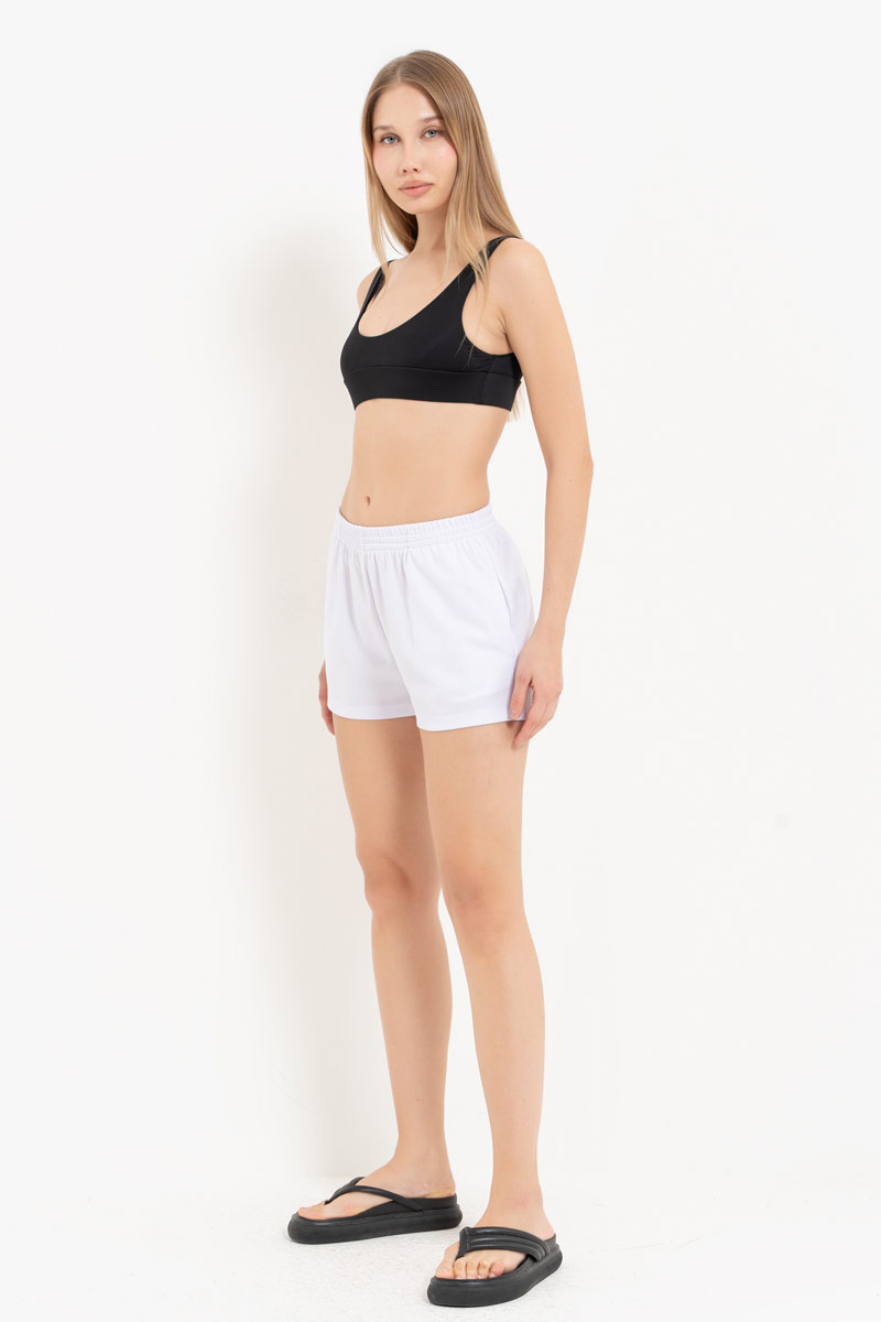 White Elasticated-Waist Shorts with Pockets
