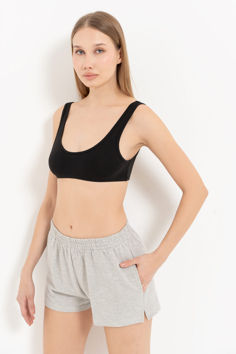 Gray Melanj Elasticated-Waist Shorts with Pockets
