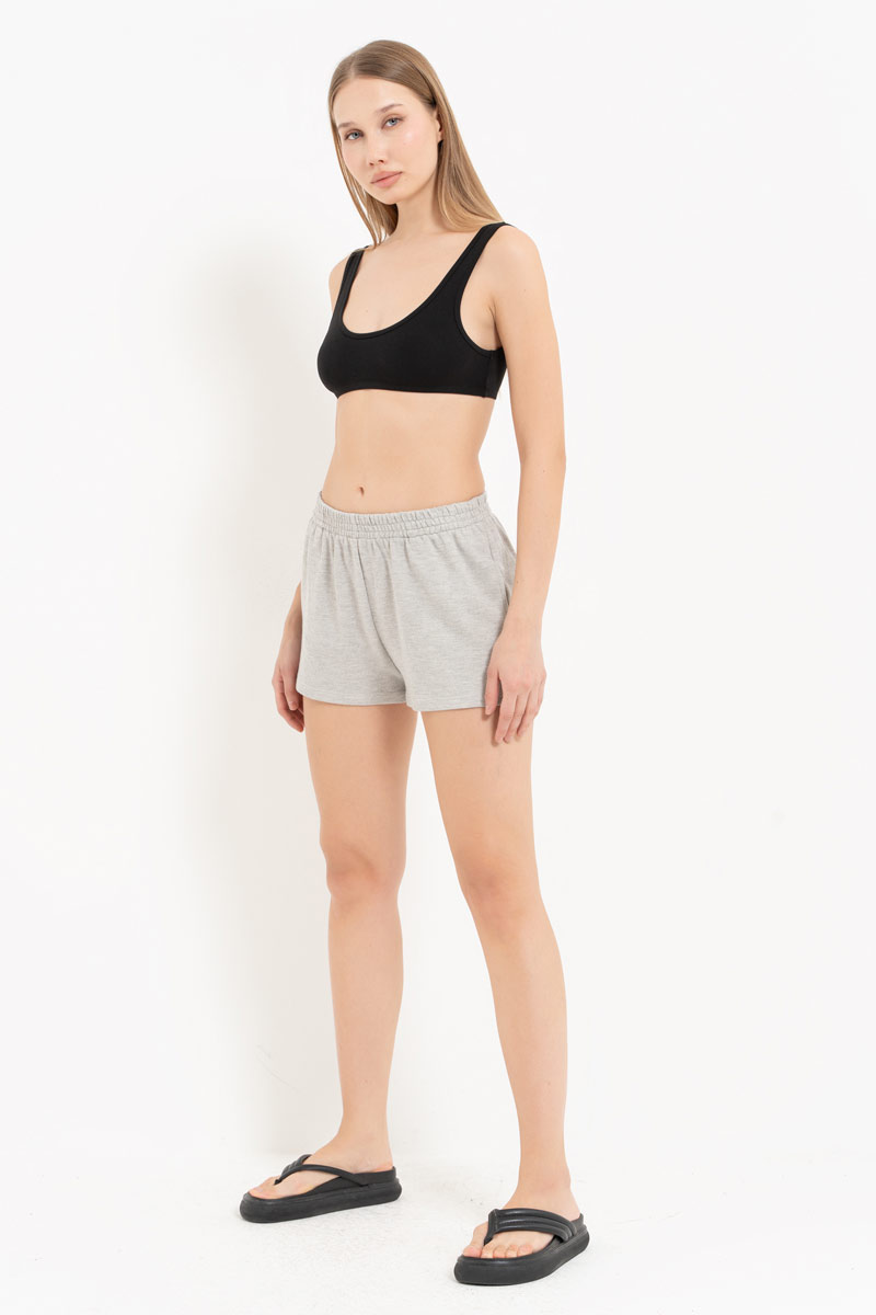Gray Melanj Elasticated-Waist Shorts with Pockets
