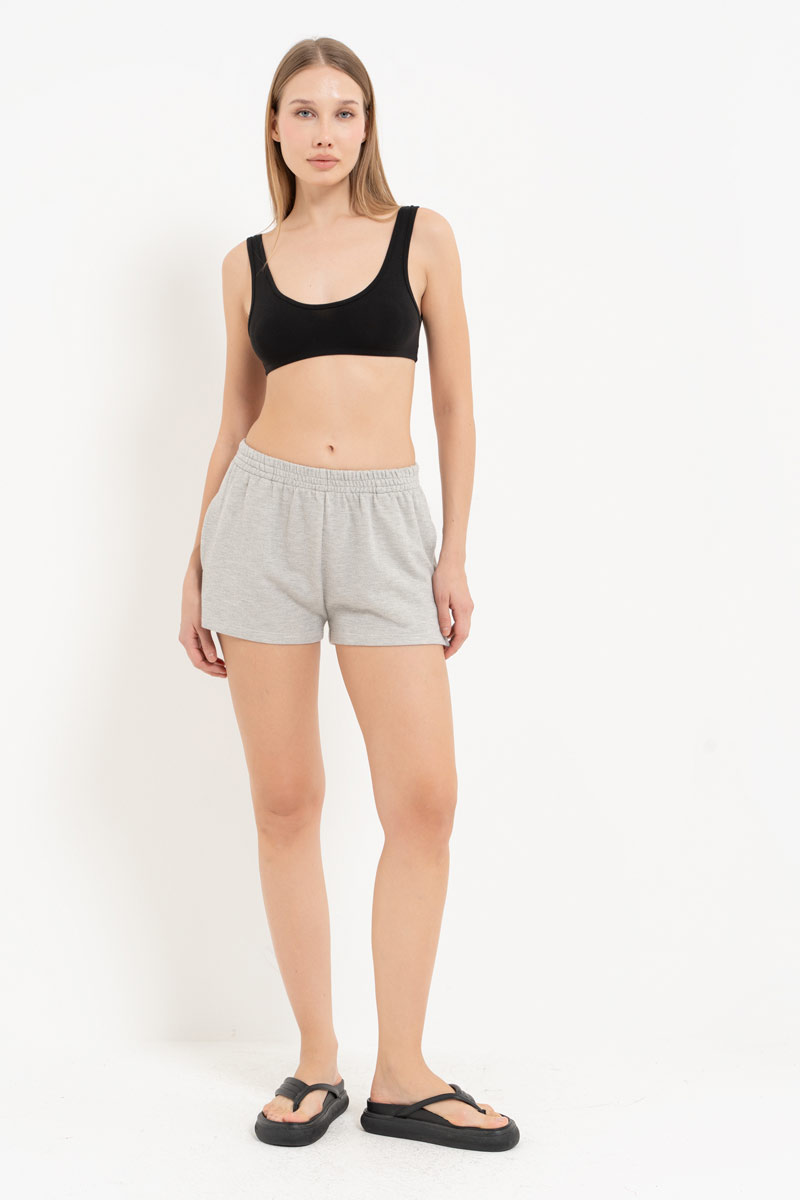 Gray Melanj Elasticated-Waist Shorts with Pockets