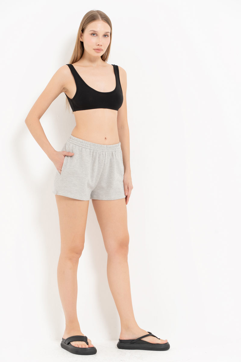 Gray Melanj Elasticated-Waist Shorts with Pockets