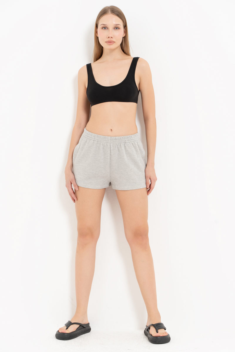 Gray Melanj Elasticated-Waist Shorts with Pockets