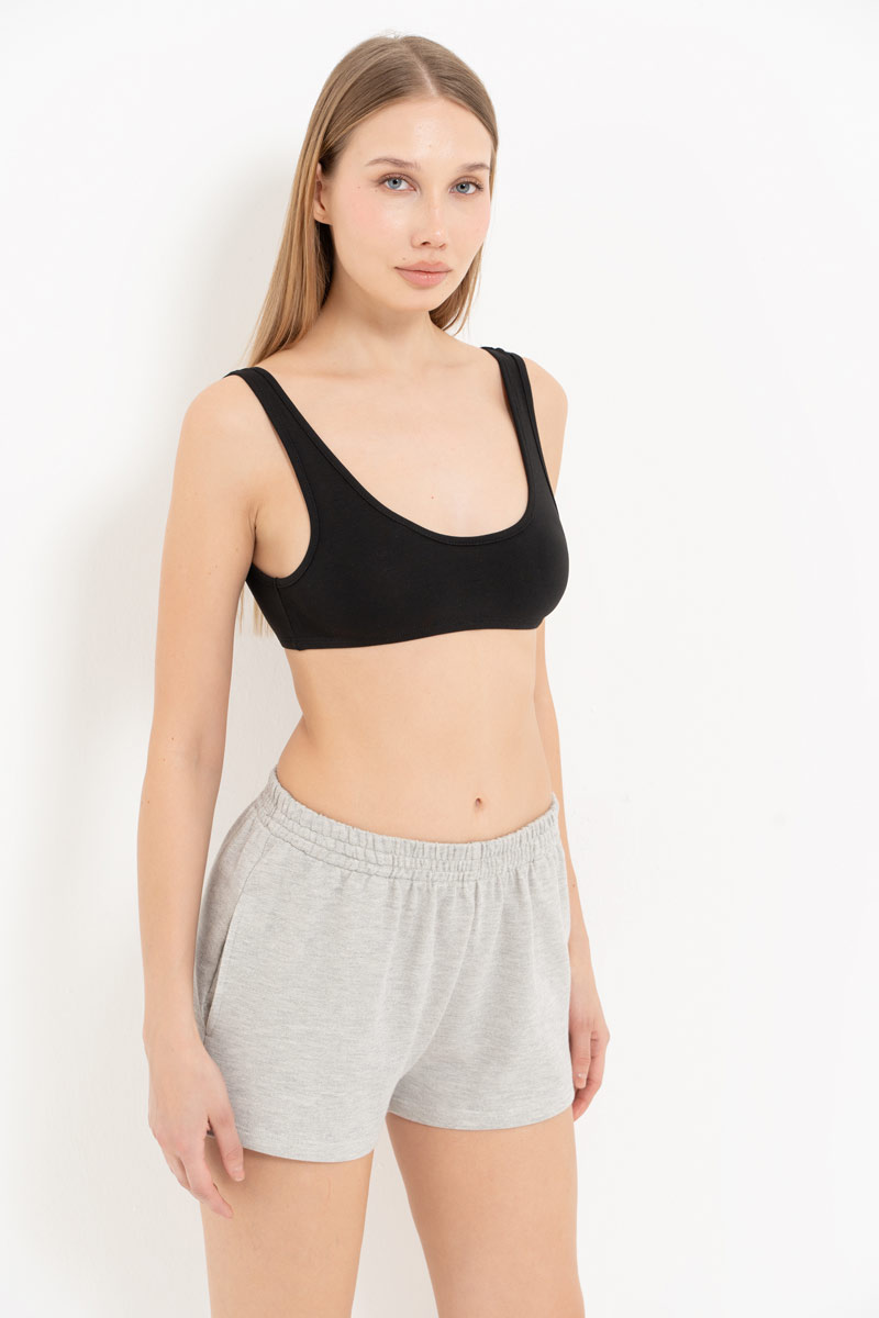 Gray Melanj Elasticated-Waist Shorts with Pockets