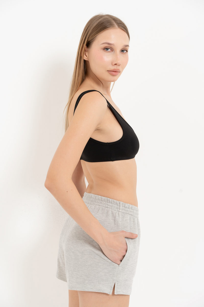 Gray Melanj Elasticated-Waist Shorts with Pockets