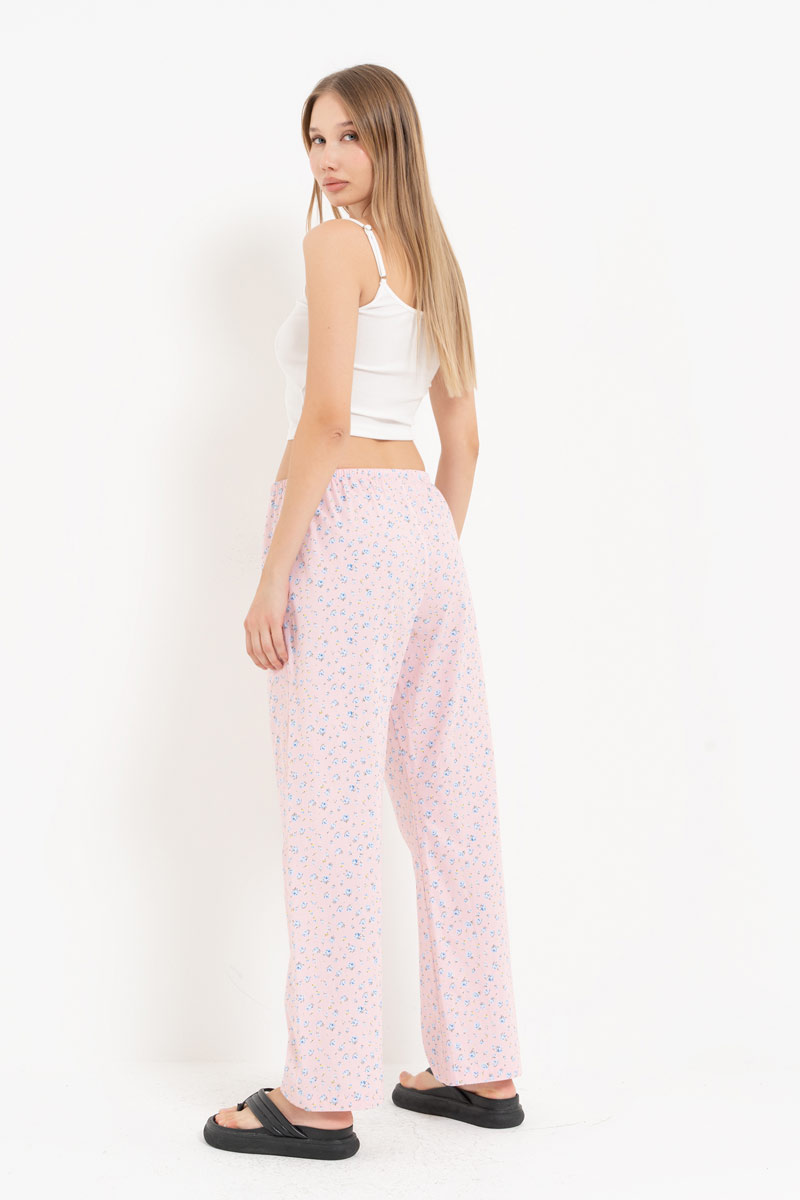ORANGE-BLUE-SMALL.FLOWER Elasticated-Waist Printed Pyjama Bottoms