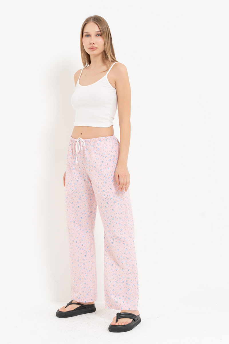 ORANGE-BLUE-SMALL.FLOWER Elasticated-Waist Printed Pyjama Bottoms