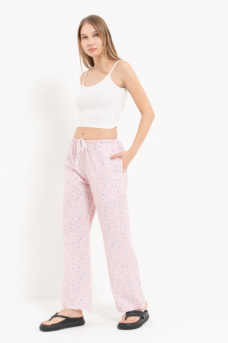 ORANGE-BLUE-SMALL.FLOWER Elasticated-Waist Printed Pyjama Bottoms