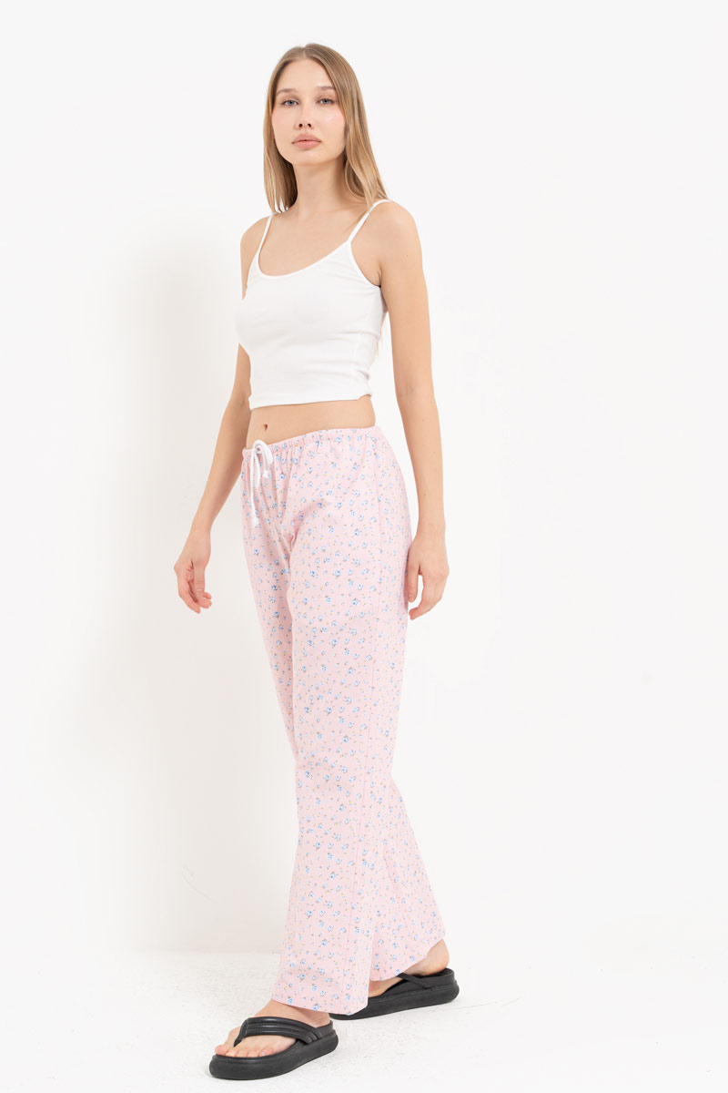 ORANGE-BLUE-SMALL.FLOWER Elasticated-Waist Printed Pyjama Bottoms