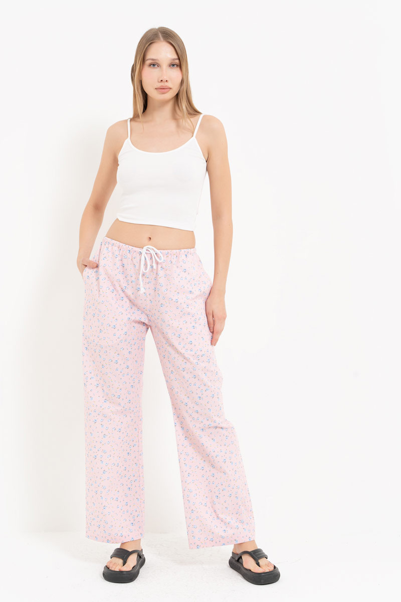 ORANGE-BLUE-SMALL.FLOWER Elasticated-Waist Printed Pyjama Bottoms