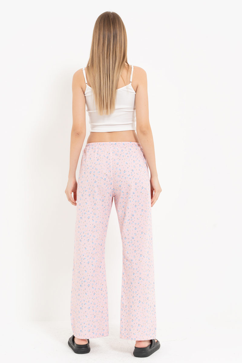 ORANGE-BLUE-SMALL.FLOWER Elasticated-Waist Printed Pyjama Bottoms