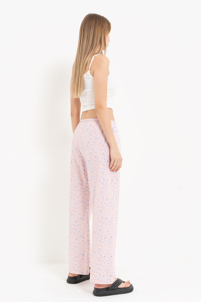 ORANGE-BLUE-SMALL.FLOWER Elasticated-Waist Printed Pyjama Bottoms