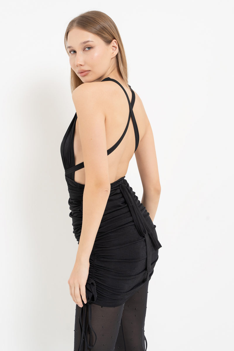 Siyah Taşlı Seyyar Pantolonlu Elbise