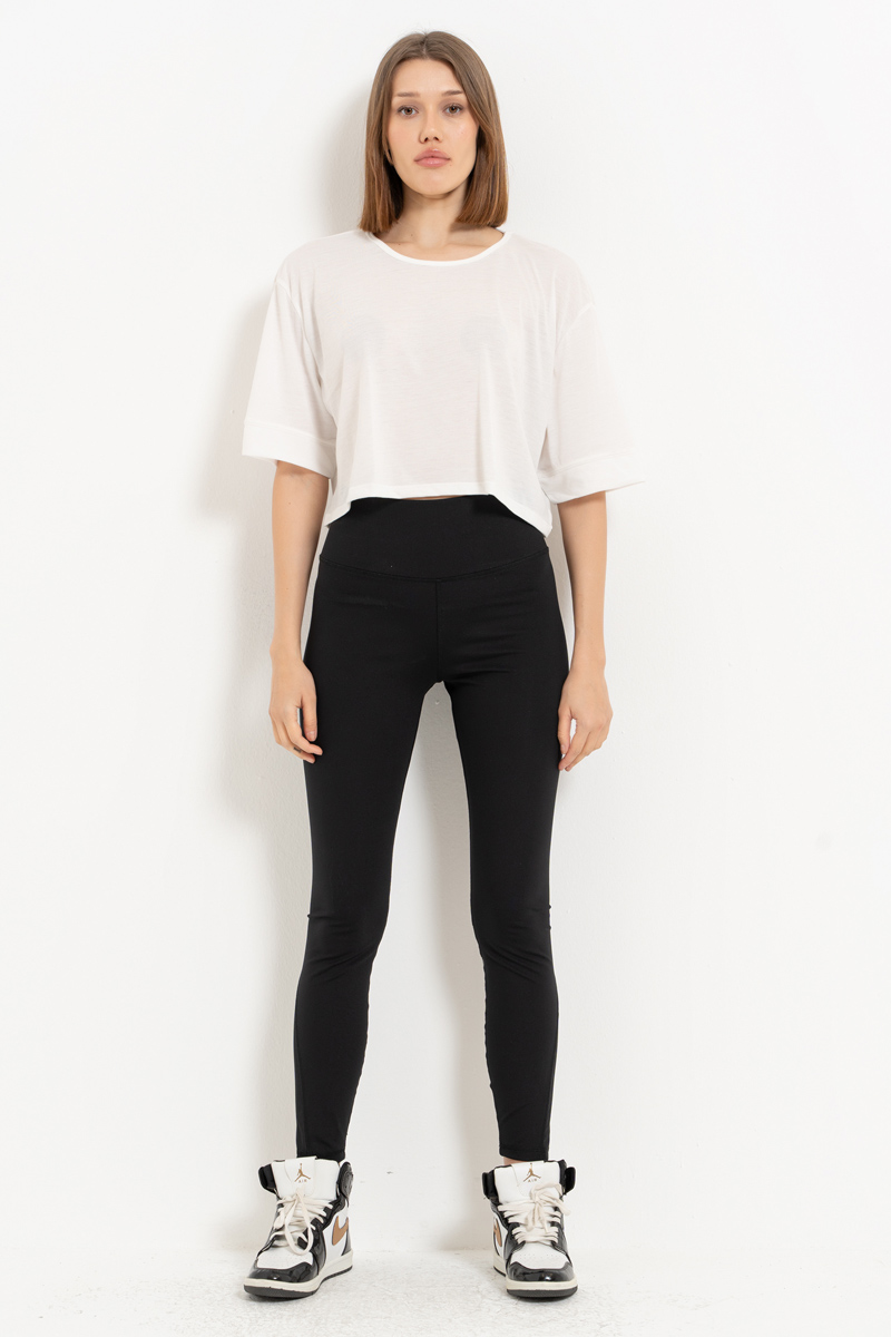 Black Mesh-Insert High-Waist Leggings