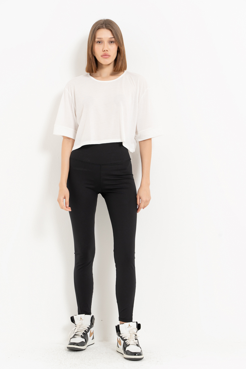 Black Mesh-Insert High-Waist Leggings