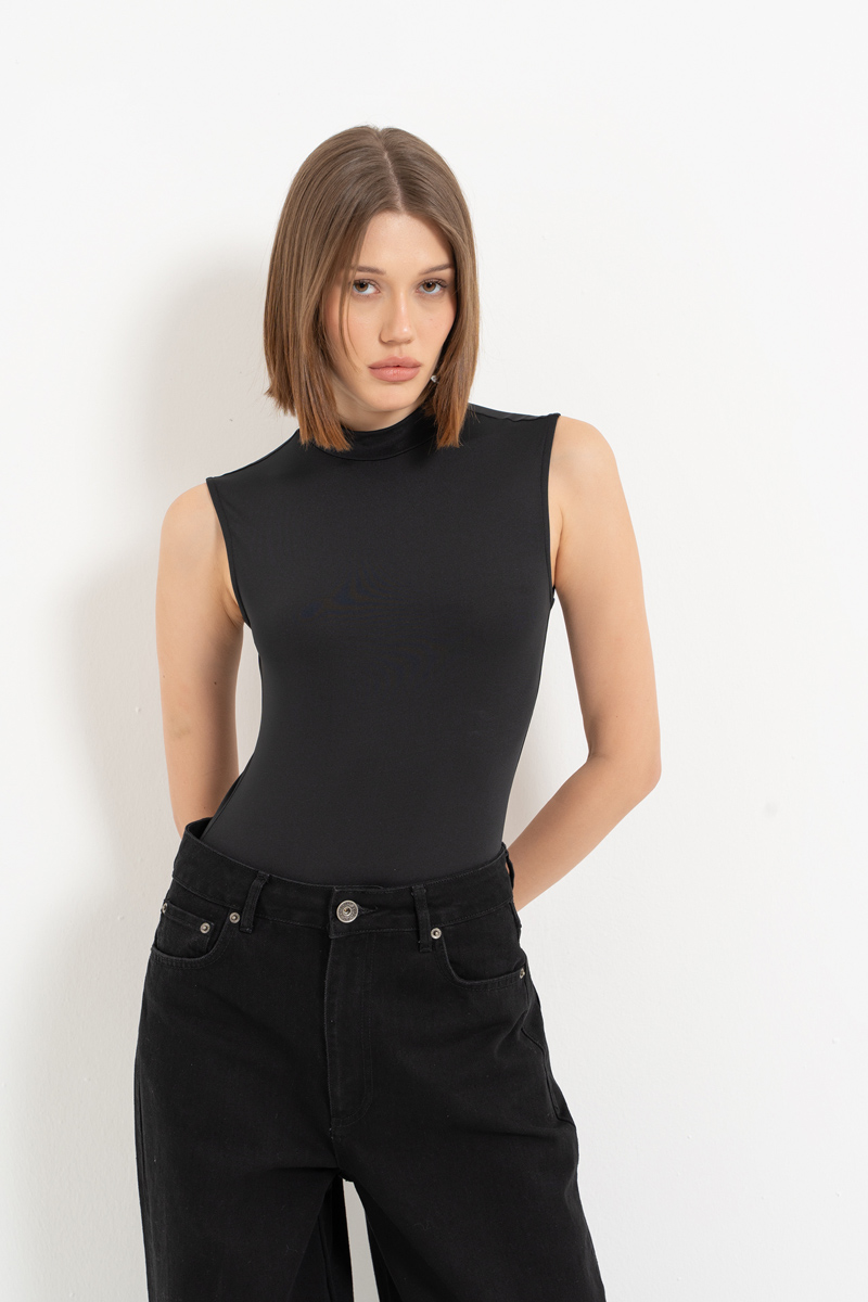 Black Mock-Neck Tank Bodysuit