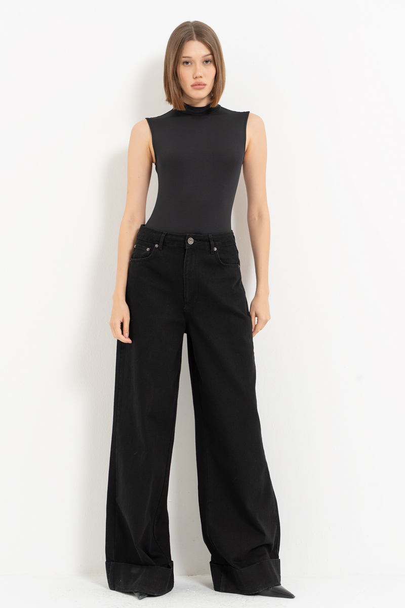 Black Mock-Neck Tank Bodysuit