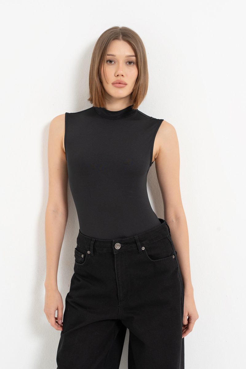 Black Mock-Neck Tank Bodysuit