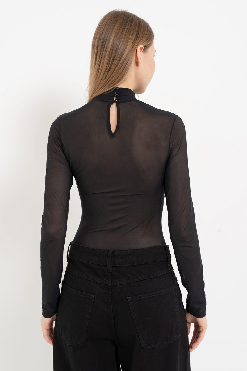 Yarım Balıkçı Yaka Taşlı Body