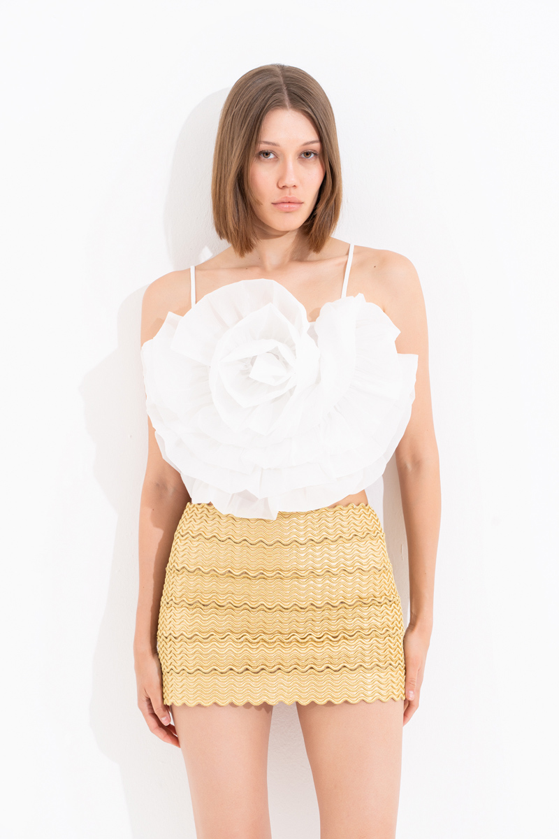 Altin Astarlı Fermuarlı Mini Etek