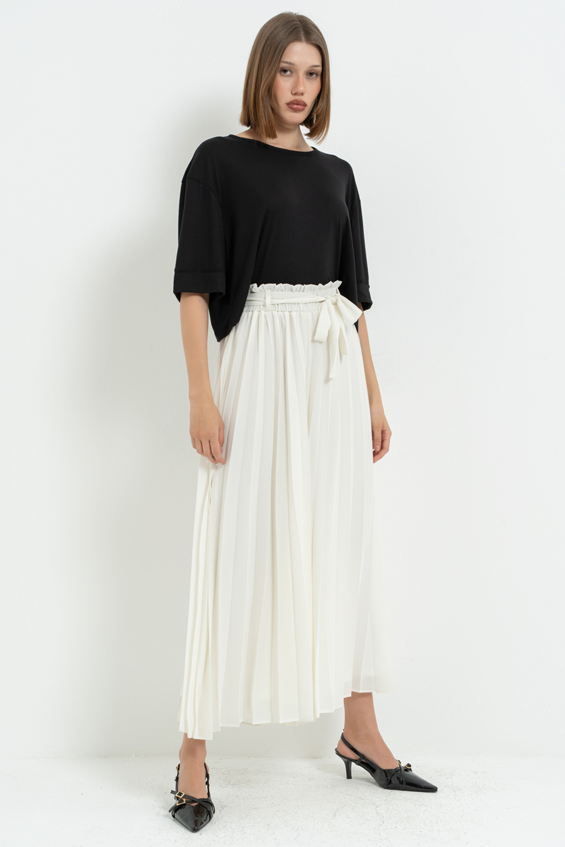 Off white Beli Lastikli Pileli Pantolon