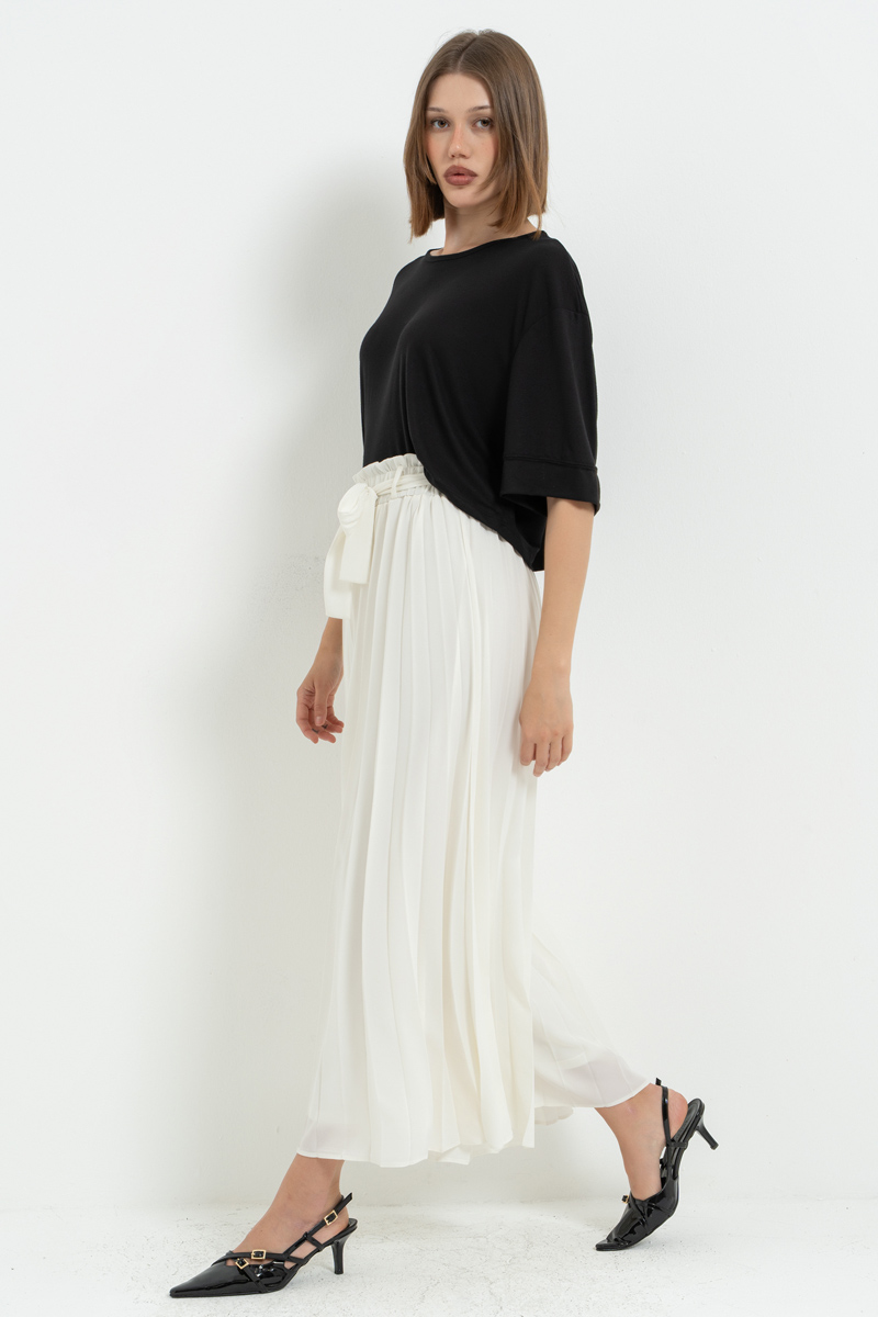 Off white Beli Lastikli Pileli Pantolon