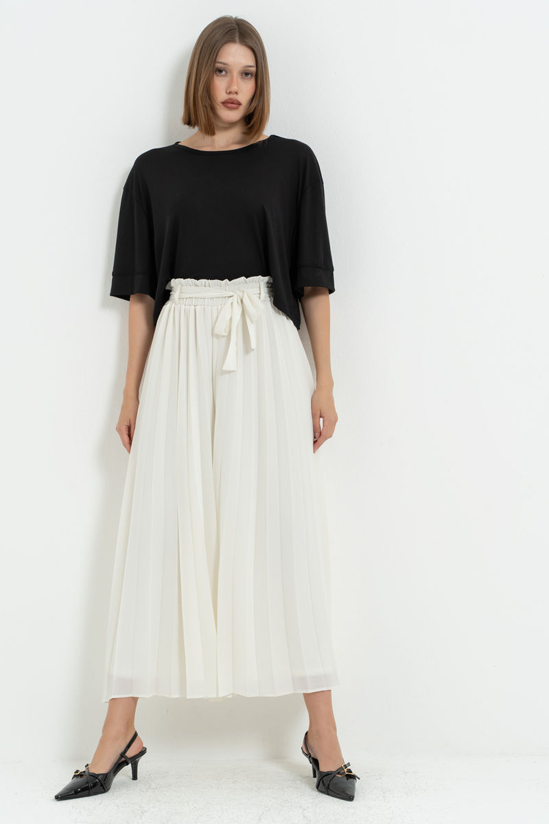 Off white Beli Lastikli Pileli Pantolon