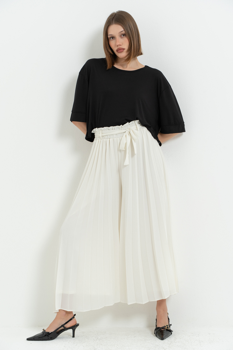 Off white Beli Lastikli Pileli Pantolon