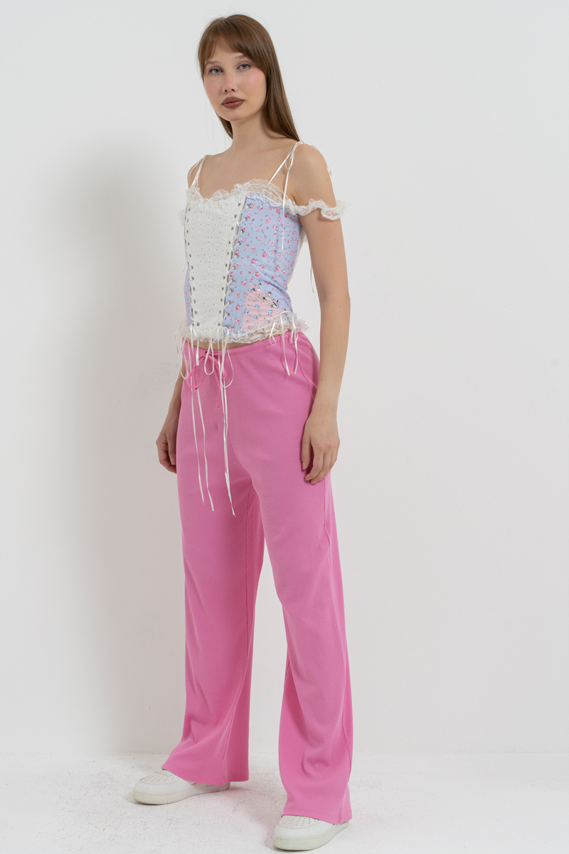 Doly Pembe Beli Lastikli Pijama Altı