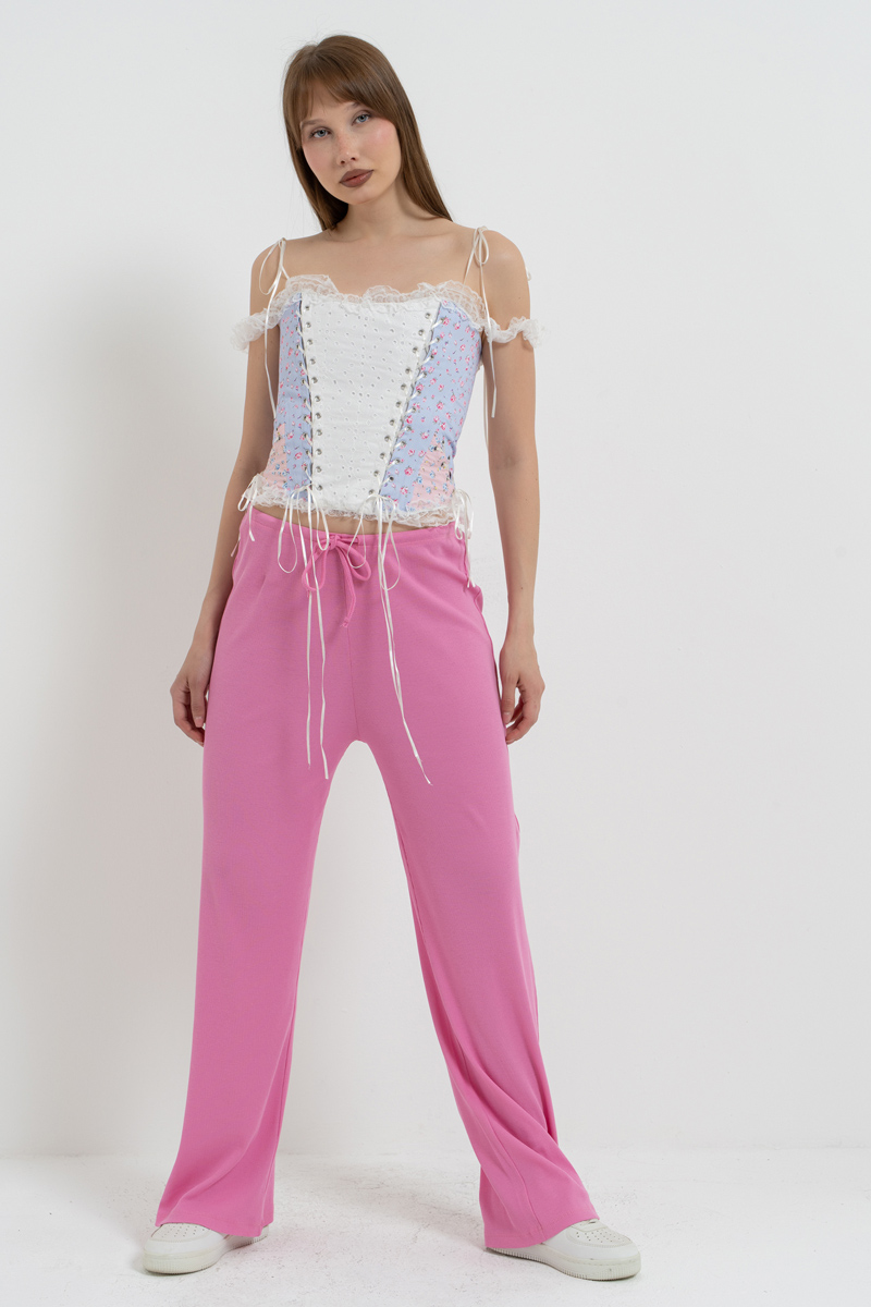 Doly Pembe Beli Lastikli Pijama Altı