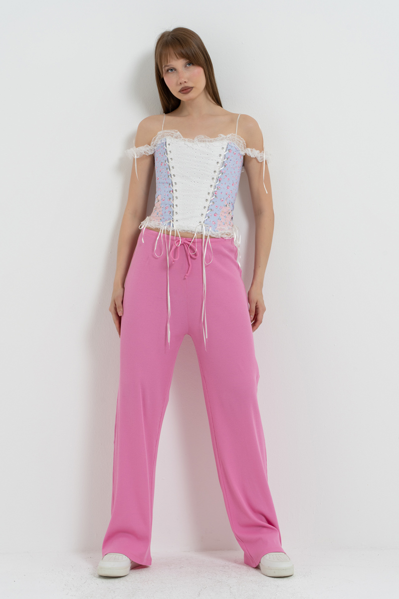 Doly Pembe Beli Lastikli Pijama Altı