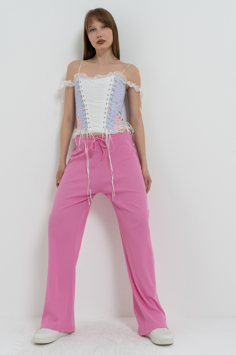 Doly Pembe Beli Lastikli Pijama Altı