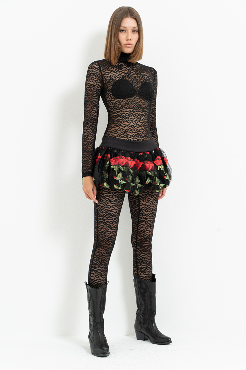 Siyah İşlemeli Mini Balon Etek