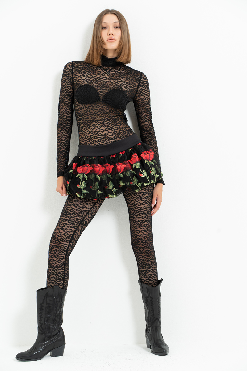 Siyah İşlemeli Mini Balon Etek