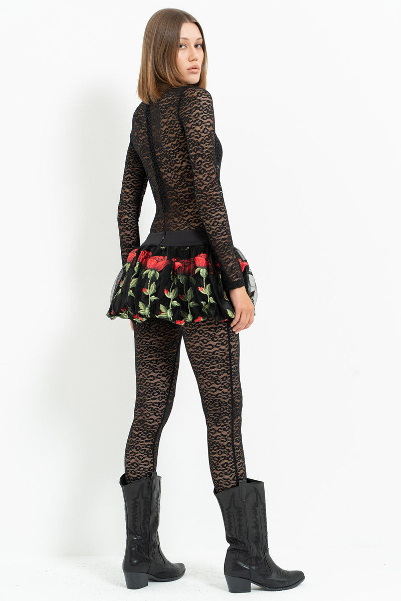 Siyah İşlemeli Mini Balon Etek