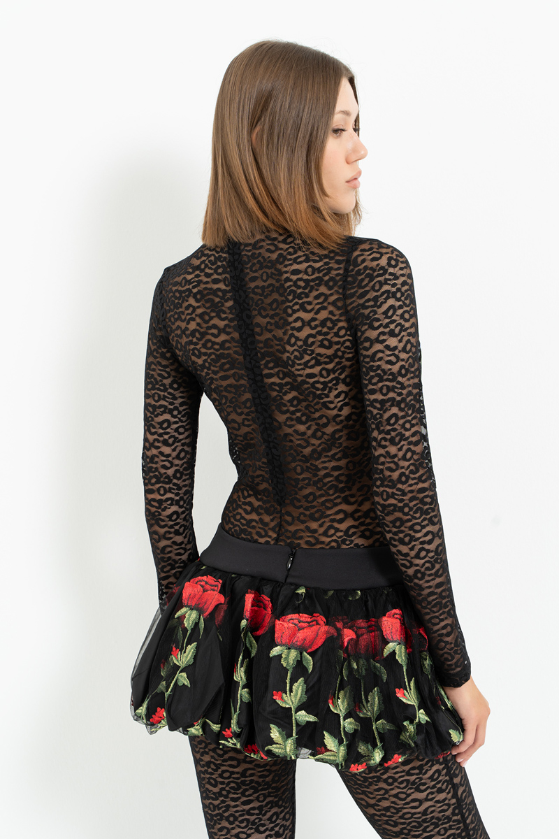 Siyah İşlemeli Mini Balon Etek