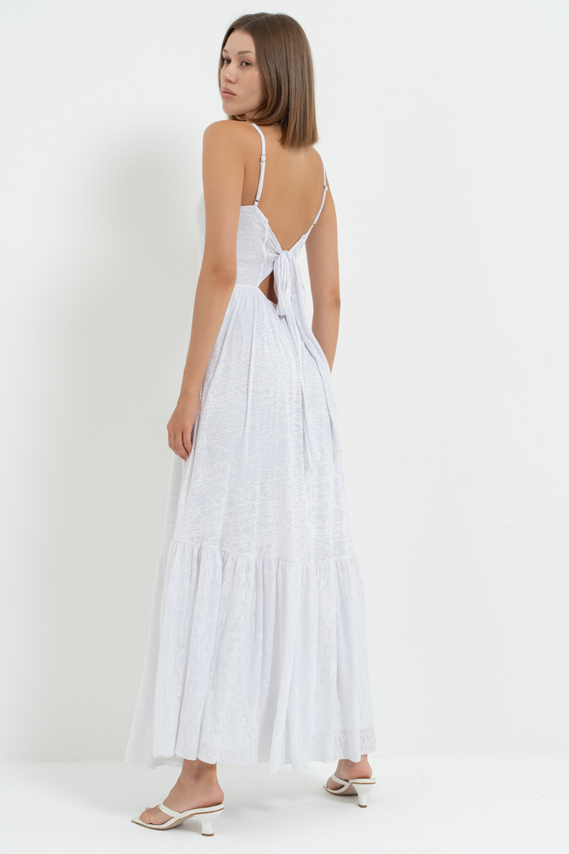 Beyaz Ayarlanabilir Askılı Astarlı Uzun Elbise