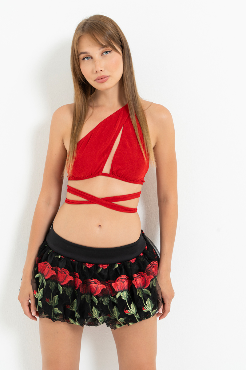 Siyah İşlemeli Mini Balon Etek