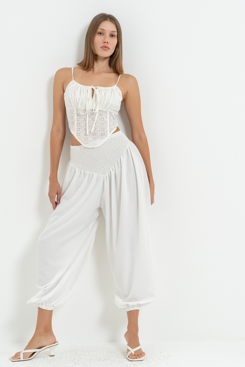 Off white Beli Lastikli Şalvar Pantolon