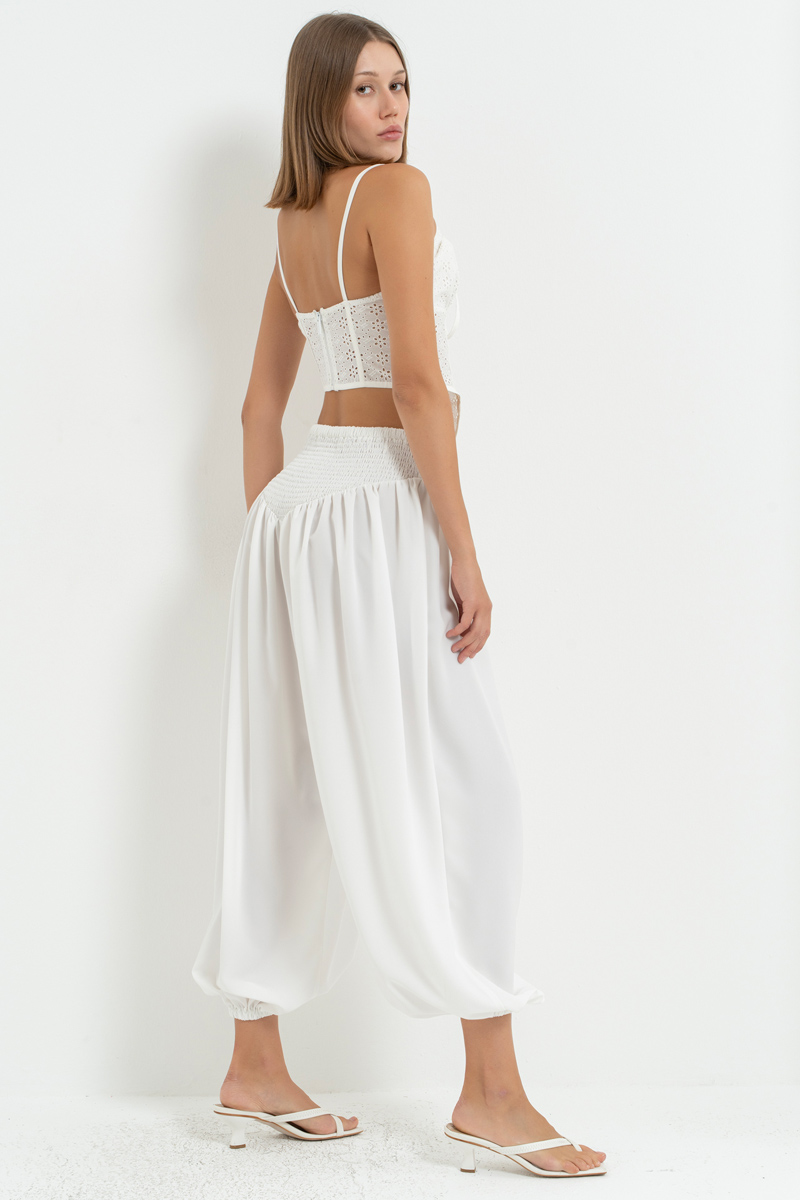Off white Beli Lastikli Şalvar Pantolon
