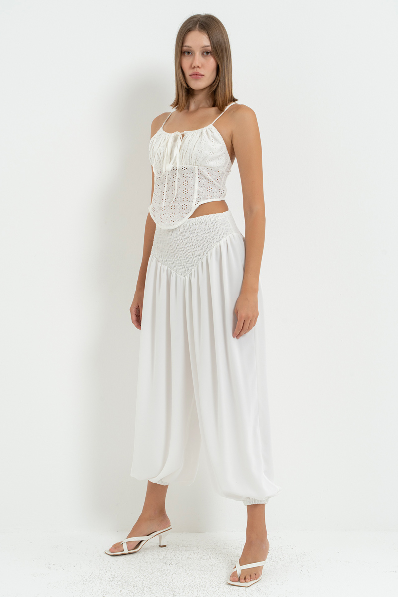 Off white Beli Lastikli Şalvar Pantolon