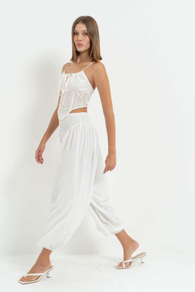 Off white Beli Lastikli Şalvar Pantolon